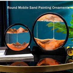 Huitich 3D moving sand art picture with round mobile sand painting ornaments on black stands