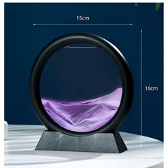 Huitich 3D moving sand art picture with purple sand in black round frame on black base