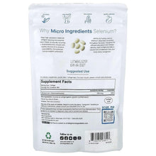 Selenium supplement pouch back with Supplement Facts panel and barcode