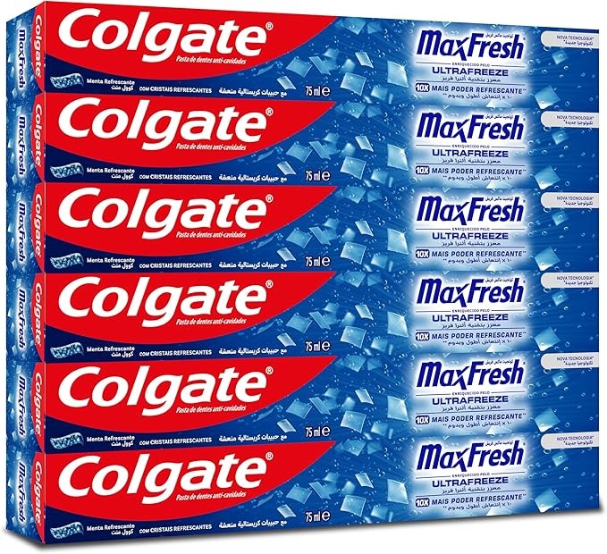 Colgate Toothpaste Max Fresh Cool Mint, Blue Gel Toothpaste, with Cooling Crystals, 6x75 ml, 6 Pack