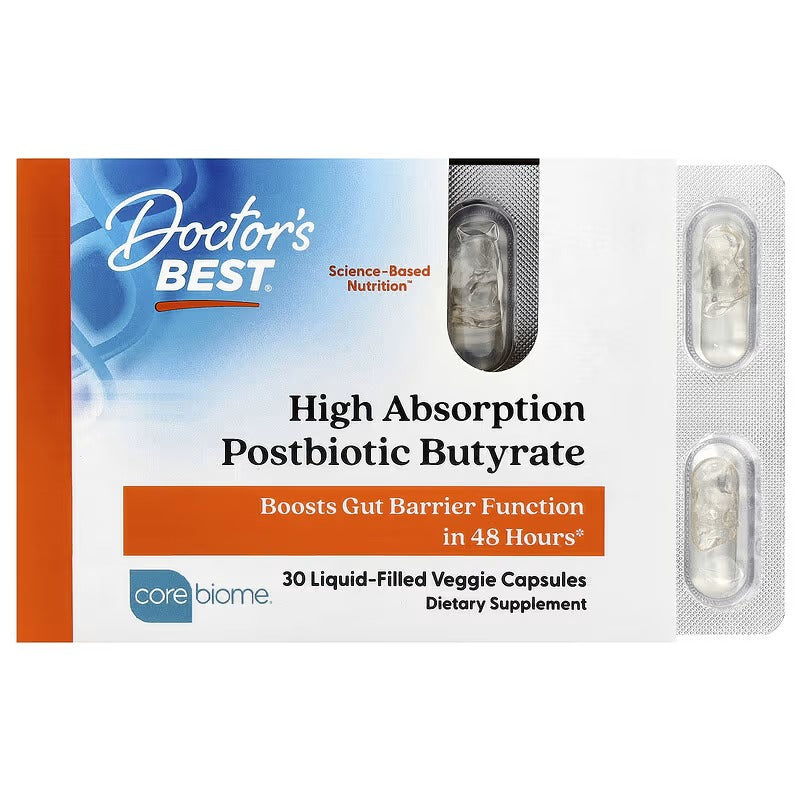 Doctor's Best, High Absorption Postbiotic Butyrate, 30 Liquid-Filled Veg Capsules (300 mg per Capsule)