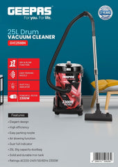 Geepas GVC2598 2300W 25L Drum Vacuum Cleaner - Portable ABS/Copper/Iron | Dust Full Indicator with Parking Position | Air Blower Function with Adjustable Suction Power | 2 Years Manufacturer Warranty
