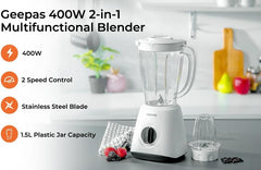 Geepas Geepas-Powerful 600W Powerful Motor Multi-functional 2 in 1 Blender with 2 Speed & Pulse Option|GSB44027T (1.8L)