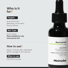 Minimalist 10% Niacinamide Face Serum with Zinc for Acne Marks, Blemishes, Pore Minimizing & Oil Control | Skin Clarifying Anti Acne Serum for Oily & Acne Prone Skin| Non-Sticky Matte Finish |30 ml