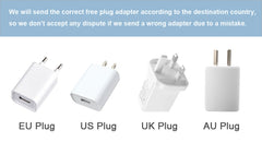 Adaptable plug options for kids tablet 7 inch android including EU, US, UK, and AU plugs.