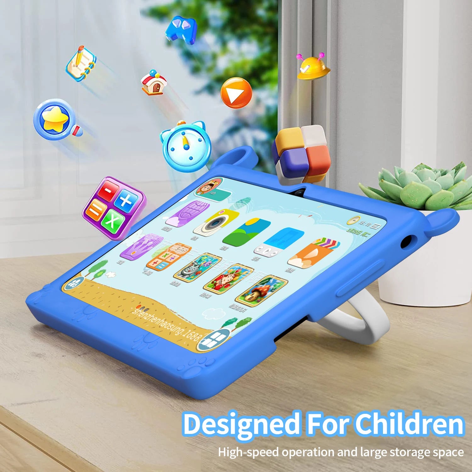 Mumzar kids tablet 7 inch android in blue case with colorful apps and sturdy design for children