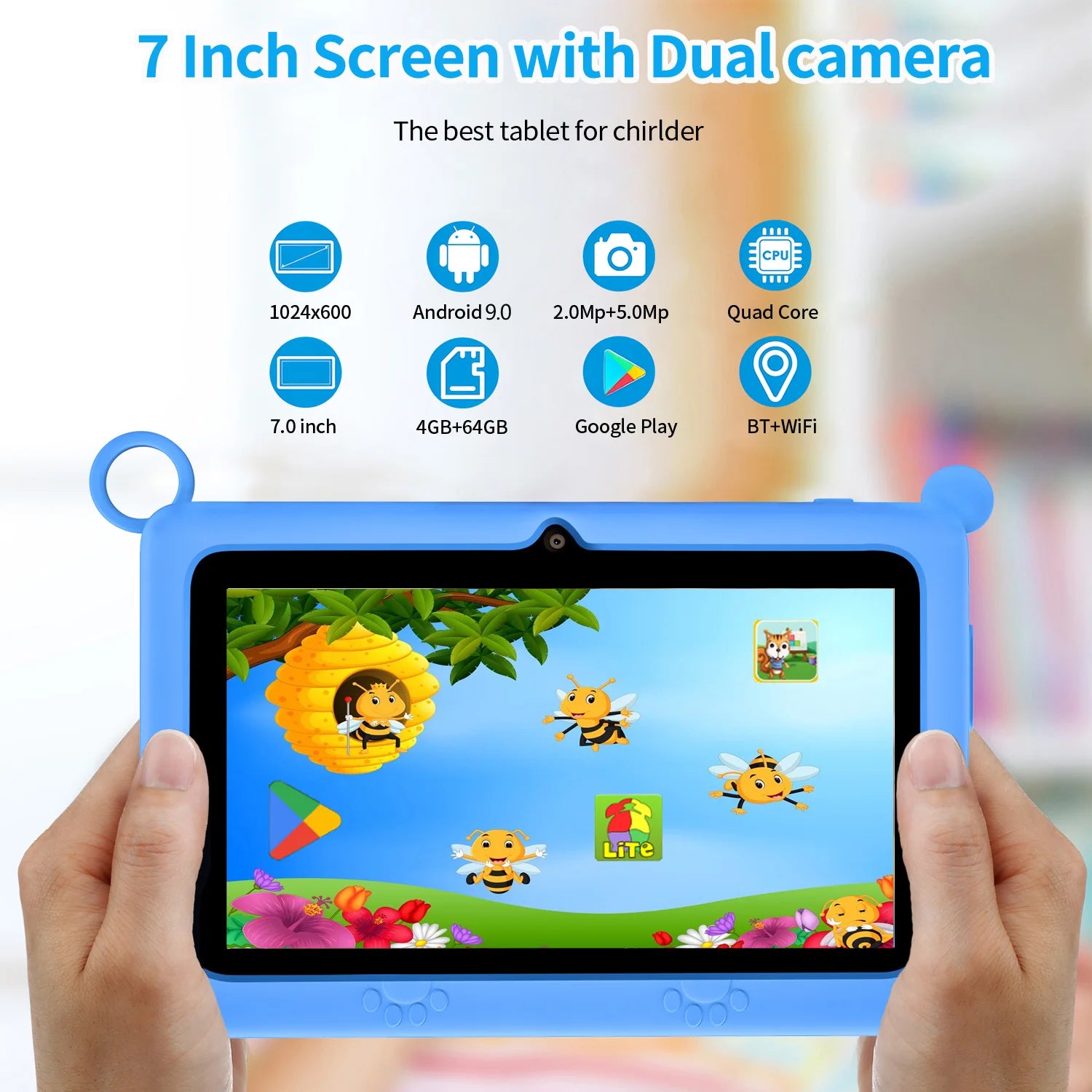 Mumzar kids tablet 7 inch android with dual cameras and colorful display for children