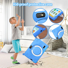 Kids tablet 7 inch android in a blue kid-proof case, perfect for young users and durable playtime