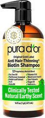 pura d'or Original Gold Label Anti-Thinning Shampoo Clinically Tested, Infused with Argan Oil, Biotin & Natural Ingredients, Sulfate Free, All Hair Types, Men and Women, 16 Fl Oz (Packaging may vary)