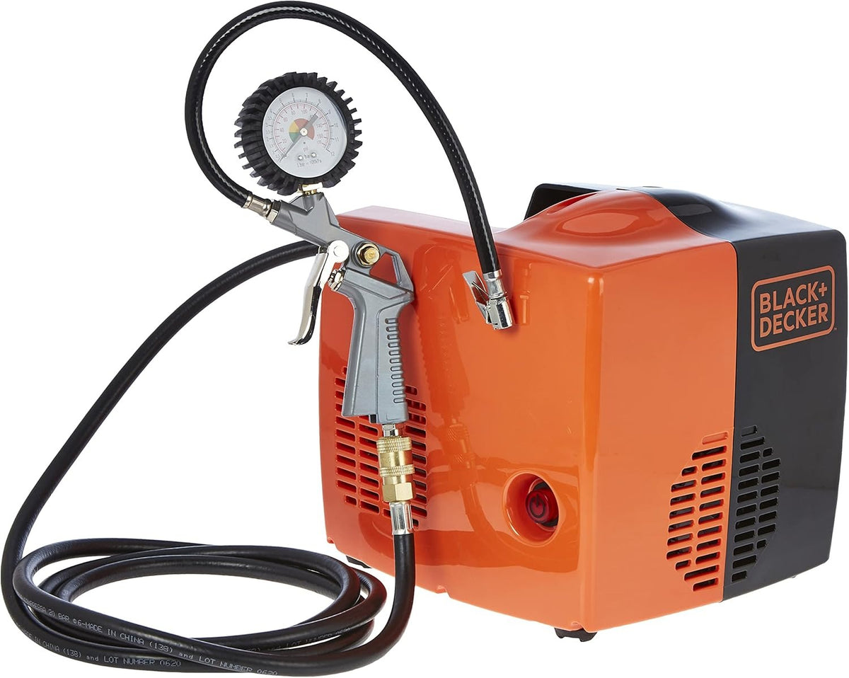 Black & Decker 8 Bar Air Compressor, 1.5 HP Motor, Tankless, 180 l/min Air Flow, Includes Versatile Nozzles & Accessories, Orange
