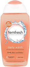 Femfresh daily intimate wash gel cleanser, soap-free 250ml bottle, orange and white