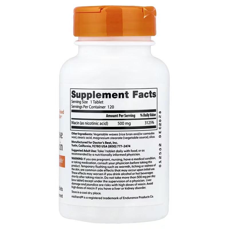 Sustained-release niacin supplement bottle back label with Supplement Facts panel