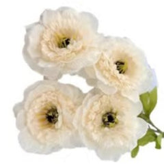 Huitich 4 head peony artificial flowers pack with cream white petals and green stems