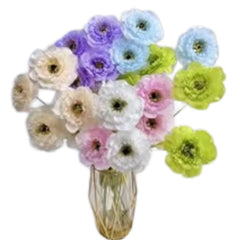 Huitich 4 head peony artificial flowers pack with multicolor blooms in a clear glass vase