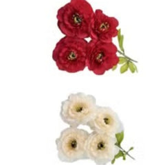 Huitich 4 head peony artificial flowers pack in red and white colors with green leaves
