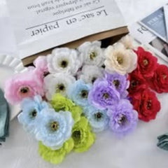 Huitich 4 head peony artificial flowers pack in assorted colors arranged on white surface