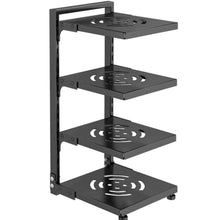 Black steel 4-tier kitchen rack with three flat shelves