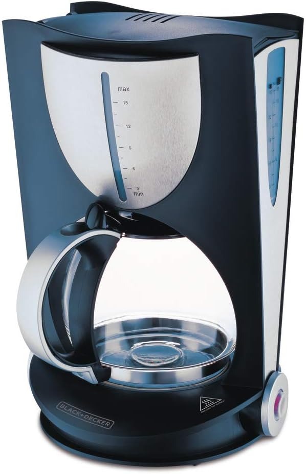 Black 4-cup coffee maker with water level window and glass carafe