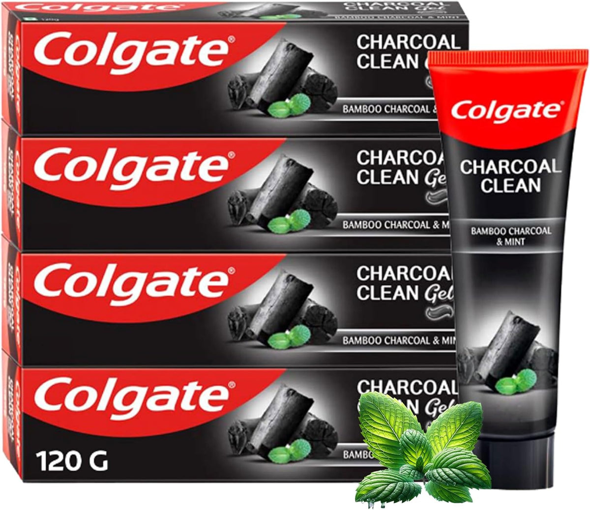 Colgate Charcoal Clean Black Gel Toothpaste, Combo Pack of 480g (120g x4) Deep Clean Tooth paste With Bamboo Charcoal & Wintergreen Mint For Plaque Removal & Tingling Fresh Mouth Experience