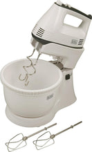 Black & Decker white stand mixer with mixing bowl and stainless beaters