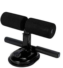 Black sit-up bar with foam handles and suction base for abdominal workouts