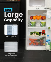 Geepas 180L Double Door Refrigerator - Durable Fast Cooling And Preserves Freshness, Low Noise, Energy Efficient132L Gross Capacity, Fridge Capacity -98L, Freezer Capacity-34L 120 W GRF1856WPN