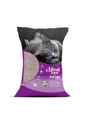Cat litter bag, purple lavender scent, with cat graphic and 25L marking, Meow Mates.