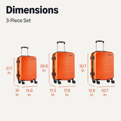 Amazon Basics - Juego de 3 maletas rígidas con ruedas (55, 68 y 78 cm) - Material: ABS, color naranja