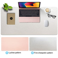 Desk Pad Leather Computer Mouse Pad Office Desk Mat Extended Gaming Mouse Pad, Non-Slip Waterproof Dual-Side Use Desk Mat Protector 80 x 40cm, (Pink/White)