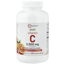 Vitamin C supplement bottle front label, 2,000 mg per serving, 240 vegetarian capsules
