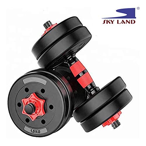 Juego de mancuernas y barra SKY LAND 2 en 1 con discos de peso ajustables de 20 kg, placas con revestimiento duradero y biela para entrenamiento de fuerza – Juego de mancuernas de 20 kg EM-9269-20