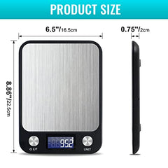 Digital Kitchen Scale Multifunction Food Scale, Touch Button, Ultra Slim with Large LCD Display, 11lb/5kg, 22lb/5kg, Stainless Steel (Batteries Included) (10000g/1g)