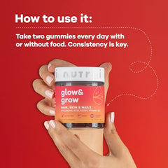 Nutrili Glow & Grow Sugar Free Vitamin Gummies (1 month) | Hair, Skin & Nails | With Hyaluronic acid, Biotin, Vitamin E & C