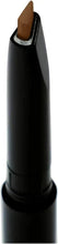 Retractable brow pencil close-up: angled medium-brown lead tip in black casing.