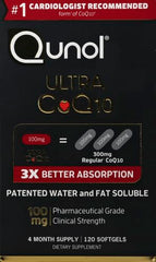 Qunol CoQ10 100mg Softgels - Ultra 3x Better Absorption Coenzyme Q10 Supplements - Antioxidant Supplement For Vascular And Heart Health & Energy Production - 4 Month Supply - 120 Count