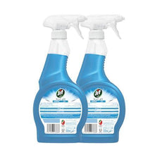 Two Jif Ultra Fast window cleaning spray bottles, blue with white trigger sprayers