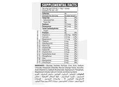 Hydralyte supplement facts label for electrolyte hydration powder showing serving size sodium potassium calories and ingredients