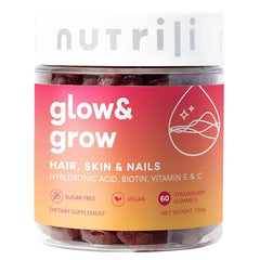 Nutrili Glow & Grow Sugar Free Vitamin Gummies (1 month) | Hair, Skin & Nails | With Hyaluronic acid, Biotin, Vitamin E & C