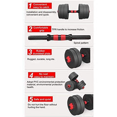 Juego de mancuernas y barra SKY LAND 2 en 1 con discos de peso ajustables de 20 kg, placas con revestimiento duradero y biela para entrenamiento de fuerza – Juego de mancuernas de 20 kg EM-9269-20