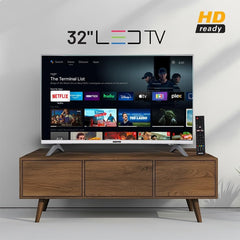 Geepas 32-Inch HD Smart LED TV, Android 14.0, Wi-Fi, HDMI, USB, Headphone Jack, Remote Control, GLED3202SCHD, Black