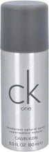 CK One deodorant spray bottle, 150 ml, silver can with gray cap and CK one branding