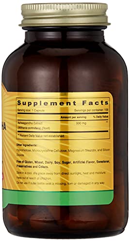 Sunshine Nutrition Ashwagandha Root Extract, 500 Mg 100 Capsules | Helps Reduce Fatigue & Stress | Herbal Supplement