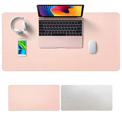 Desk Pad Leather Computer Mouse Pad Office Desk Mat Extended Gaming Mouse Pad, Non-Slip Waterproof Dual-Side Use Desk Mat Protector 80 x 40cm, (Pink/White)