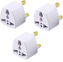 White travel plug adapter converter with multiple international plug slots and gold pins
