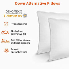Almohadas de plumón alternativo de Amazon Basics, densidad media, para dormir boca arriba y de lado - Estándar, paquete de 2