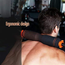 Adjustable dumbbell handle with dark foam grip and orange end caps