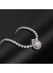 Huitich 42cm silver crystal pendant necklace with teardrop center stone on a black background