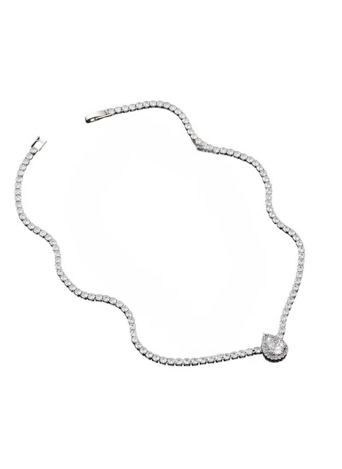 Huitich 42cm silver crystal pendant necklace featuring a sparkling teardrop pendant and shimmering chain