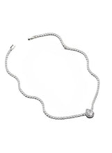 Silver crystal pendant necklace with round crystal charm and link chain