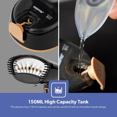 Geepas Handheld Garment Steamer- GGS25034| Ready to Use in 30 Seconds| Suitable for All Kinds of Fabric | Equipped with Stainless Steel Head and 150 ML Capacity| Black and golden, 2 Years Warranty